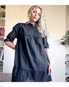 Черное платье мини из ткани добби с защипами inspired Reclaimed vintage