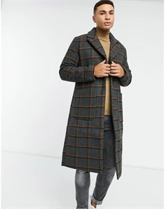 Длинное пальто из ткани с добавлением шерсти в шотландскую клетку Another influence
