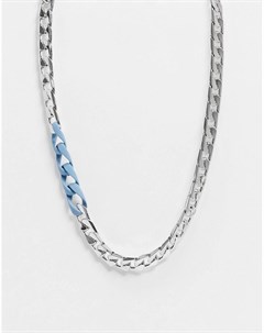 Серебристое массивное ожерелье с голубыми резиновыми звеньями DesignB Designb london