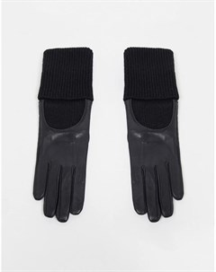 Черные кожаные перчатки для сенсорных экранов с длинными манжетами в рубчик Asos design