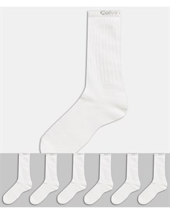Набор из 6 пар белых носков средней высоты с логотипом Calvin klein