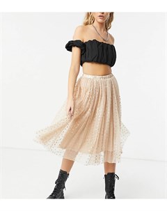 Эксклюзивная юбка миди из тюля с акцентами в виде металлических сердец цвета золотая роза от комплек Lace & beads