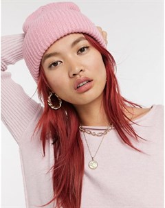 Розовая шапка бини в рубчик Vero moda