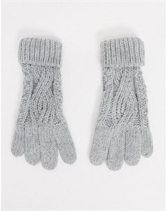 Вязаные перчатки с отворотом и узором косичка серого цвета Boardmans