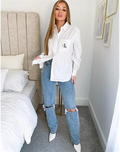 Белая свободная рубашка с логотипом на кармане Calvin klein jeans