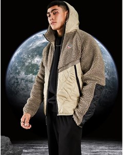 Светло бежевая куртка на молнии с капюшоном и вставками из флиса Heritage Essentials Winter Nike