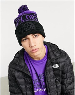 Фиолетовая шапка бини с помпоном и принтом в стиле ретро The north face