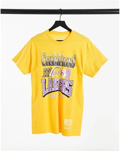 Желтая футболка с логотипом трехкратного чемпиона лиги NBA LA Lakers Mitchell and ness