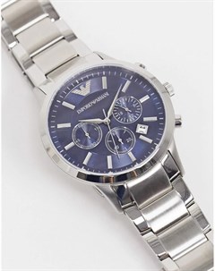 Серебристые наручные часы с синим циферблатом AR2448 Emporio armani