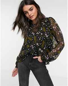 Блузка из шифона с объемными рукавами и темным цветочным принтом Vero moda