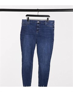 Зауженные джинсы с необработанной кромкой синего цвета с потертостями River island plus