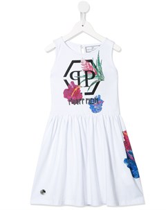 Расклешенное платье с декорированным логотипом Philipp plein junior