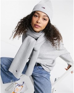 Комплект из шарфа и шапки бини серого цвета Tommy jeans