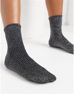 Черные носки до щиколотки с блестящей отделкой серебристого цвета и фигурными краями Asos design