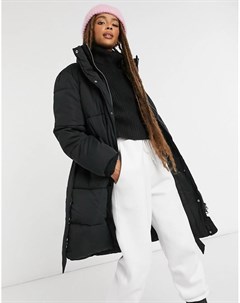Черная дутая куртка с поясом Maxima Monki