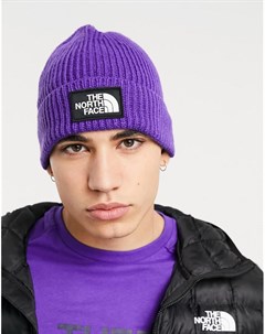 Фиолетовая шапка бини с манжетой и логотипом вставкой The north face