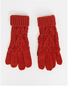 Красные вязаные перчатки с отворотами и узором косичка Boardmans