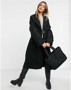 Черное свободное пальто с поясом Asos design