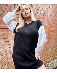 Черное платье футболка с рукавами из поплина Vero moda curve