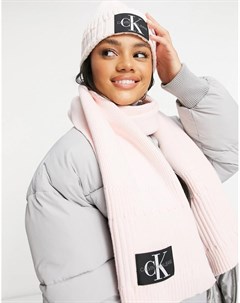 Подарочный набор розовая шапка бини и шарф Calvin klein jeans