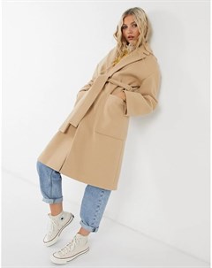 Классическое пальто бежевого цвета с поясом Miss selfridge