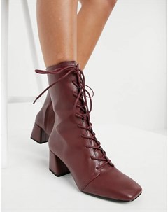 Бордовые ботинки на каблуке со шнуровкой из искусственной кожи Thelma Monki
