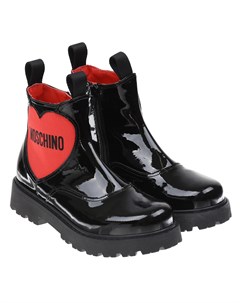 Лаковые ботинки с красным сердцем и логотипом детские Moschino