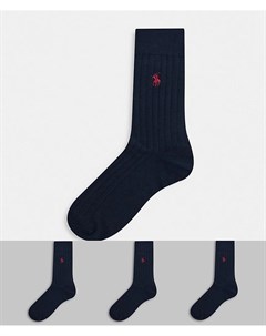 Набор из 3 пар носков темно синего цвета с логотипом игрока Polo ralph lauren