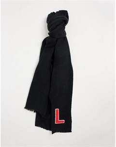 Супермягкий длинный шарф черного цвета с вышитой буквой L Asos design
