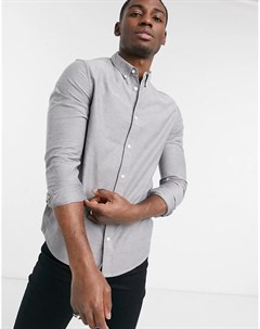 Зауженная оксфордская рубашка серого цвета с длинными рукавами из органического хлопка Burton menswear