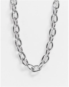 Серебристое ожерелье чокер с овальными звеньями Topman
