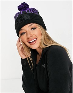 Фиолетовая шапка бини в стиле ретро с помпоном The north face