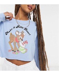 Укороченный свитшот в стиле oversized с новогодним винтажным изображением и надписью Make it Rain De New girl order