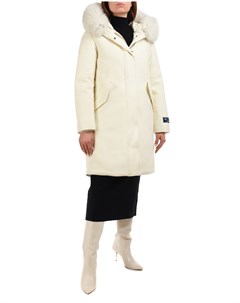 Белое пальто с меховой отделкой Woolrich