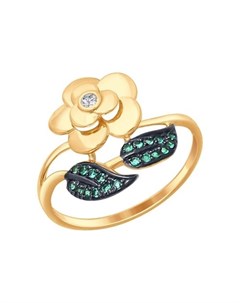 Кольцо Роза из золота с зелеными фианитами Sokolov