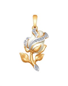 Золотая подвеска Белая роза с бриллиантами Sokolov diamonds