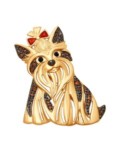 Золотая брошь Собака с черными бриллиантами Sokolov