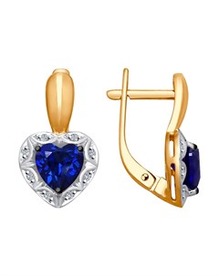 Золотые серьги в виде сердца с бриллиантами и корундами Sokolov diamonds