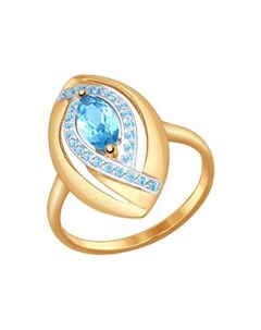 Кольцо из золота с голубым топазом и голубыми фианитами Sokolov