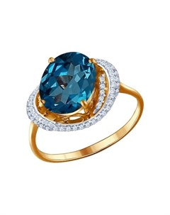 Кольцо из золота с топазом london blue и фианитами Sokolov