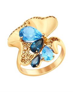 Кольцо из золота с голубыми и синими топазами и фианитами Sokolov