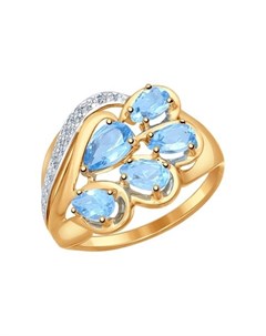 Кольцо из золота с голубыми топазами и фианитами Sokolov