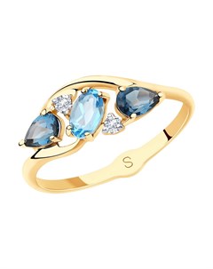 Кольцо из золота с голубым и синими топазами и фианитами Sokolov
