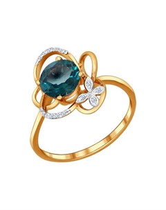 Золотое кольцо бабочка с топазом london blue Sokolov