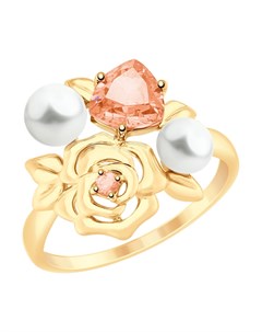 Кольцо из золота с жемчугом и розовыми ситаллами Sokolov