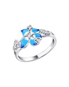 Кольцо цветок с голубой эмалью Sokolov