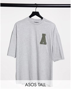 Серая oversized футболка в рубчик с логотипом на груди ASOS Actual Tall Asos design