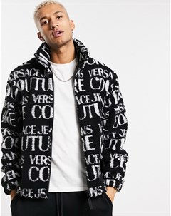 Флисовая куртка из искусственного меха с логотипами по всей поверхности Couture Versace jeans