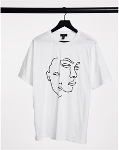 Белая футболка с принтом наброска лица New look
