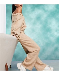 Широкие трикотажные брюки бежевого цвета ASOS DESIGN Petite от комплекта Asos petite